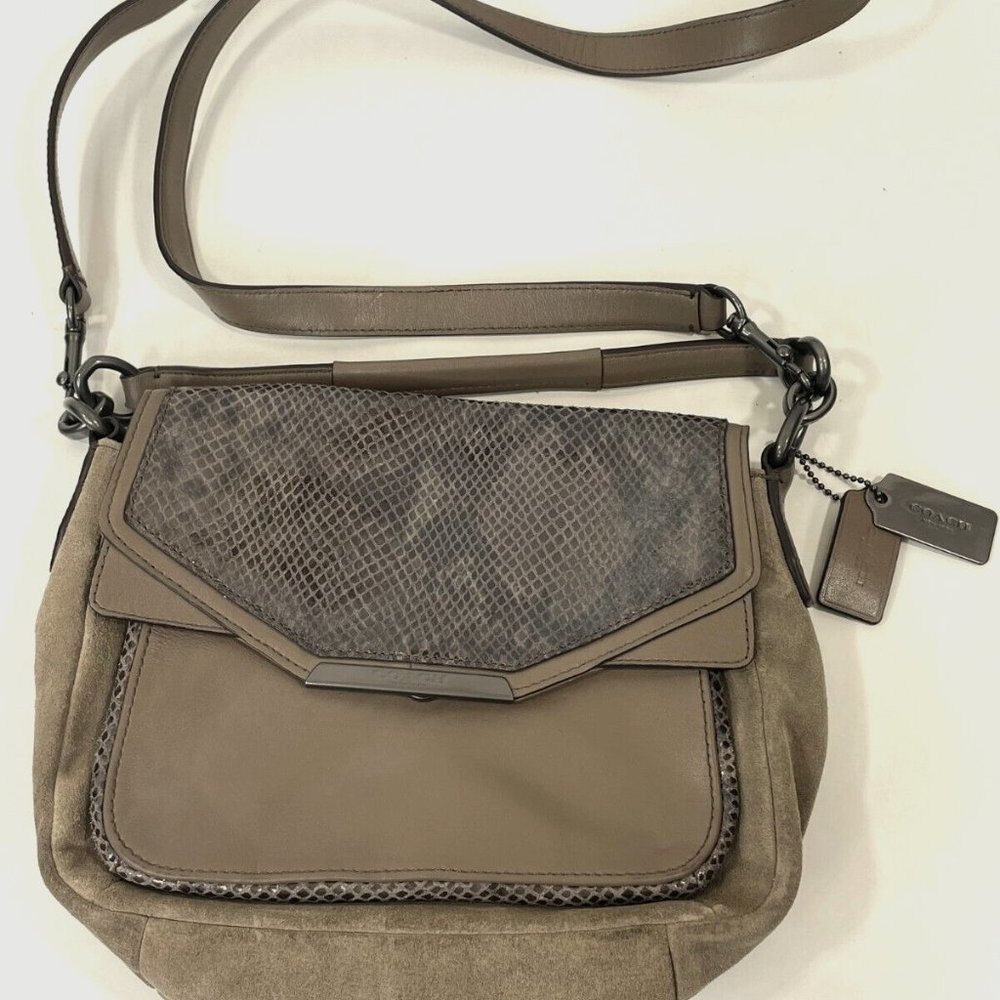 COACH TAYLOR F33396 BROWN SUEDE AND PYTHON CROSSBODY BAG NWOT